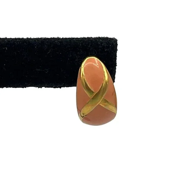 Vintage 1980s Gold Tone Coral Colored Enamel Pierced Earrings - Picture 3 of 8